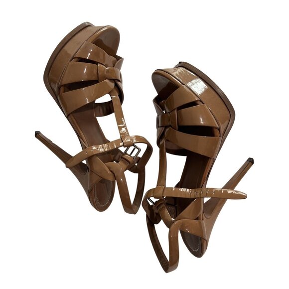 Yves Saint Laurent Tribute 105 Sandals in Vitello Vernice Soft Nude - Picture 7 of 10